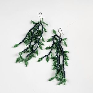 Green Beaded Leaf Dangle Earrings - Women's Jewelry